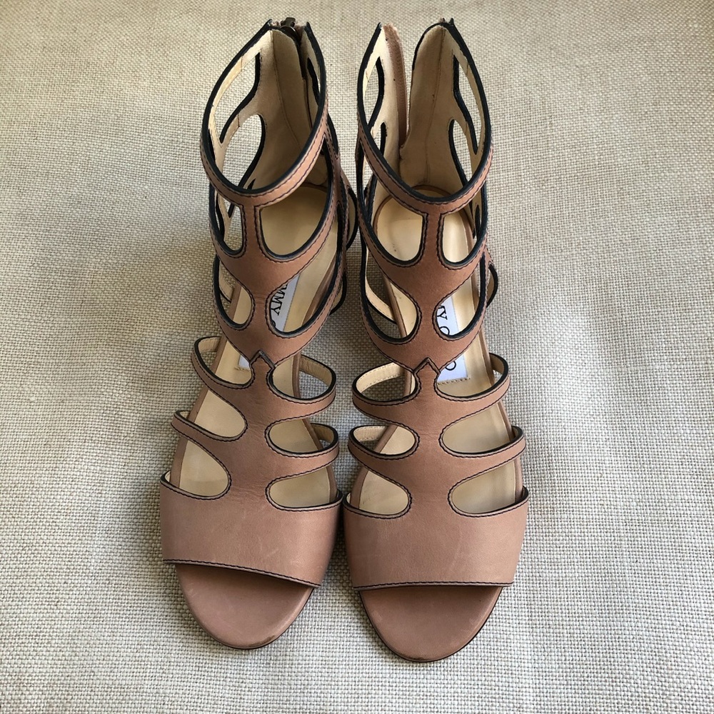 Jimmy Choo Sandals Caged Leather Ren Block Nude 6 - Picture 4 of 8